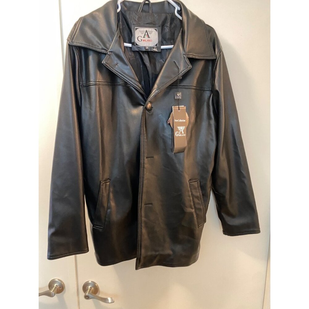 AG Milano Men Faux Leather Dress Jacket Stand In Style LG Coat NWT